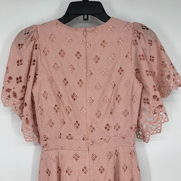 Rachel Parcell Dress Pink Eyelet Sheath Flutter Sleeve Cotton - Picture 12 of 14